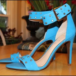 Jessica Simpson bright blue shoes with sequins